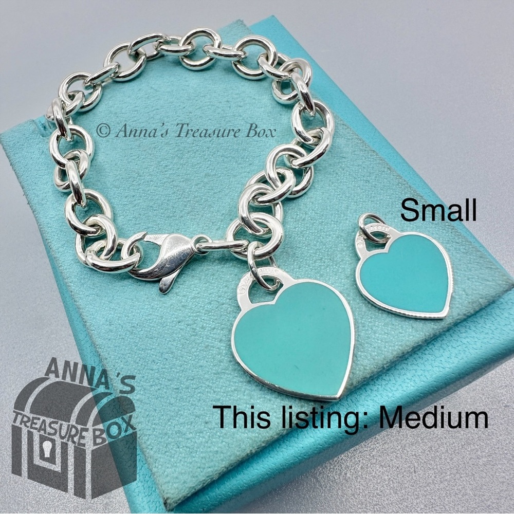Return To Tiffany & Co. 925 Silver MED Blue Enamel RTT Heart 7" Bracelet (boxset - Picture 7 of 7